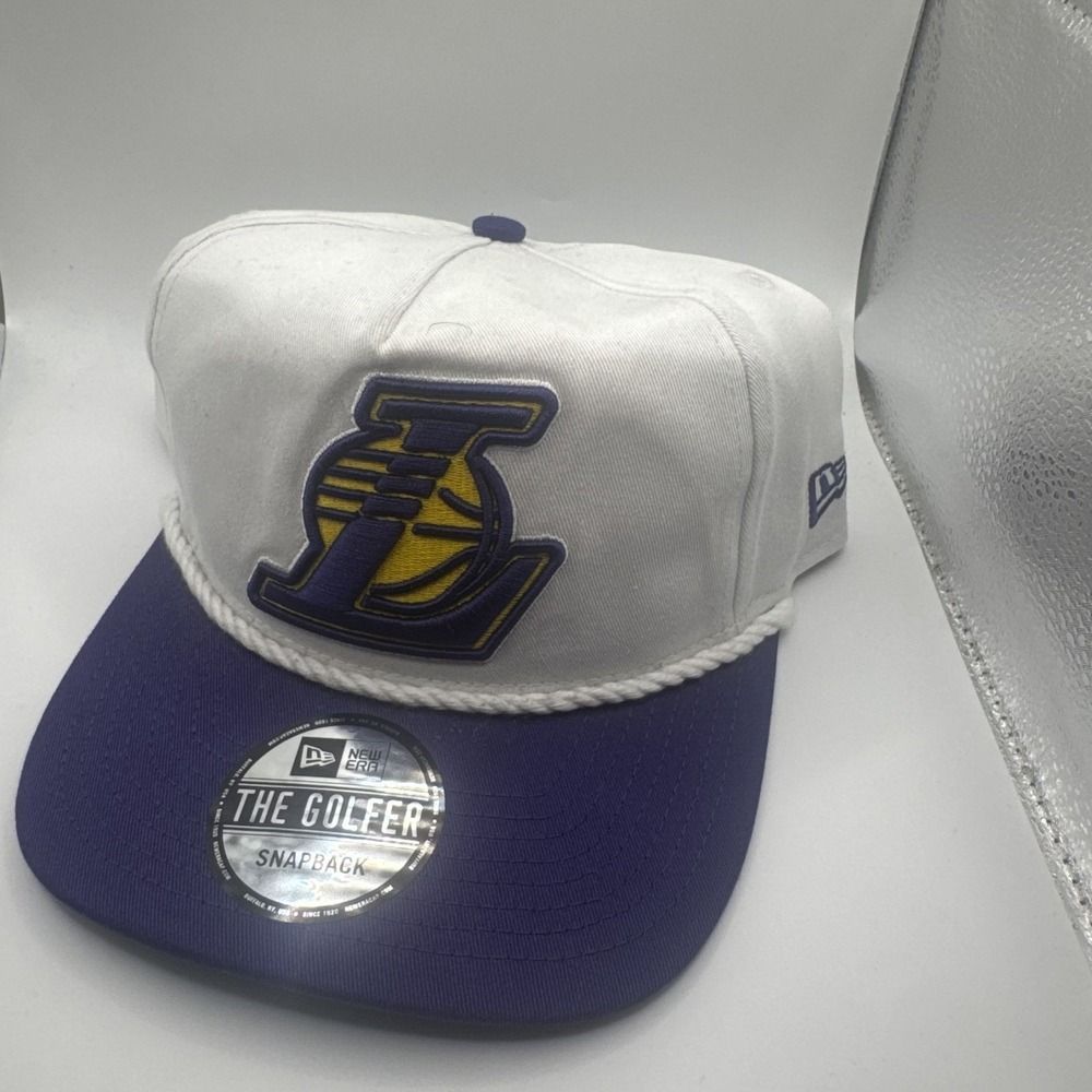 New Era Los Angeles Lakers The Golfer Snapback‎ Hat White Purple NBA Rope Cap